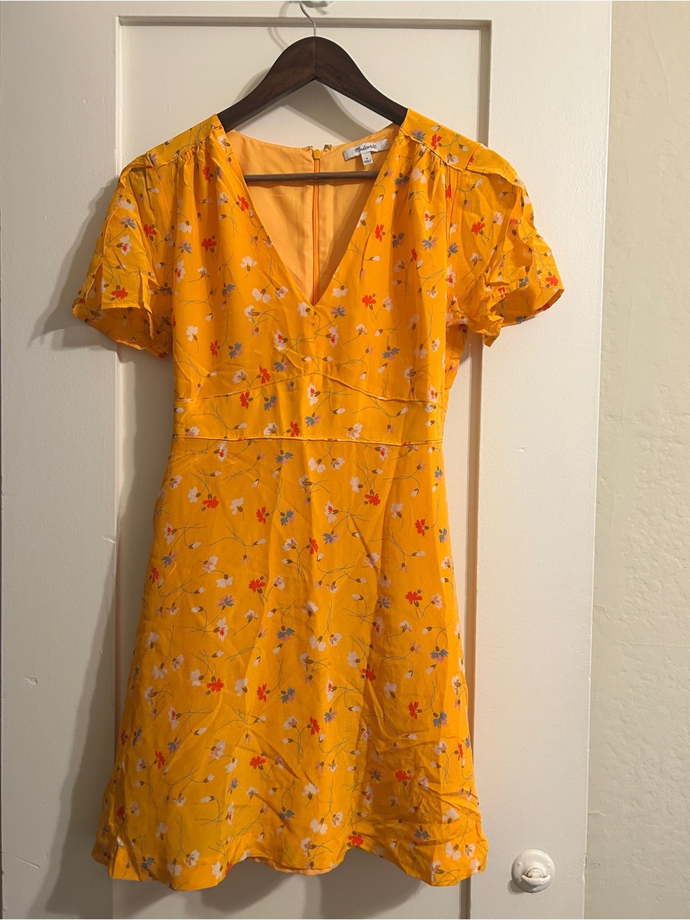 Madewell Yellow Floral V-Neck Mini Dress